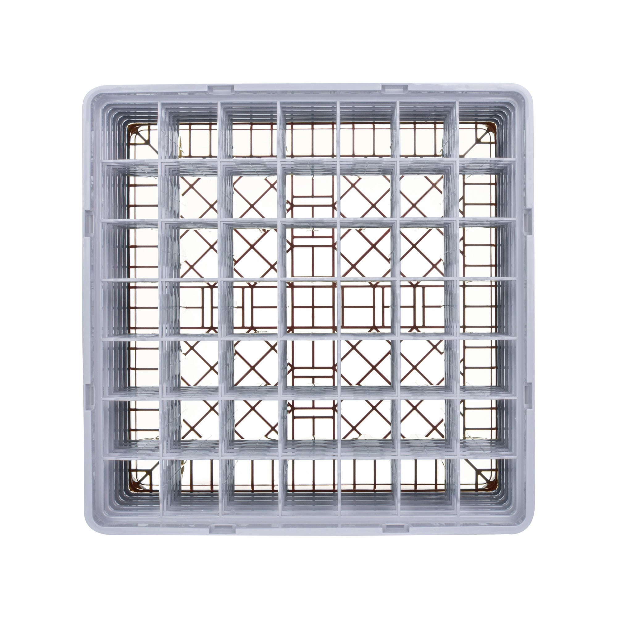 Clean Tek Professional Brown Glass Rack - 49 Compartments, 1 Full Drop and 5 Half Drop Extenders - 19 3/4" x 19 3/4" x 13 3/4" - 1 count box
