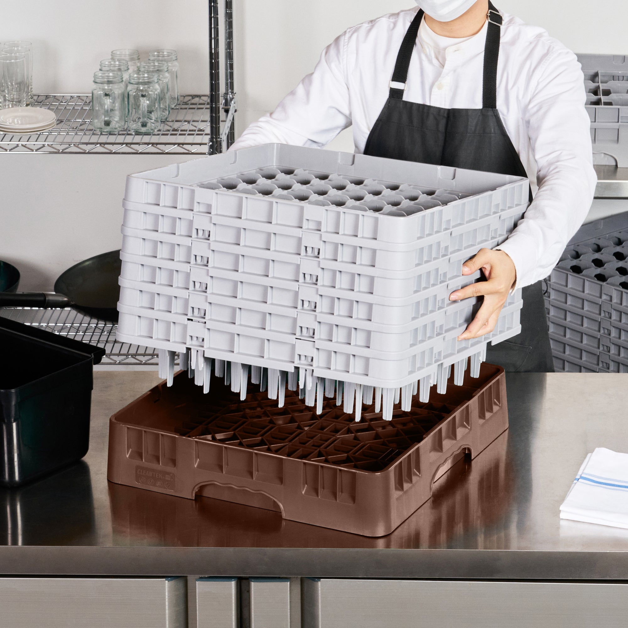 Clean Tek Professional Brown Glass Rack - 49 Compartments, 1 Full Drop and 5 Half Drop Extenders - 19 3/4" x 19 3/4" x 13 3/4" - 1 count box