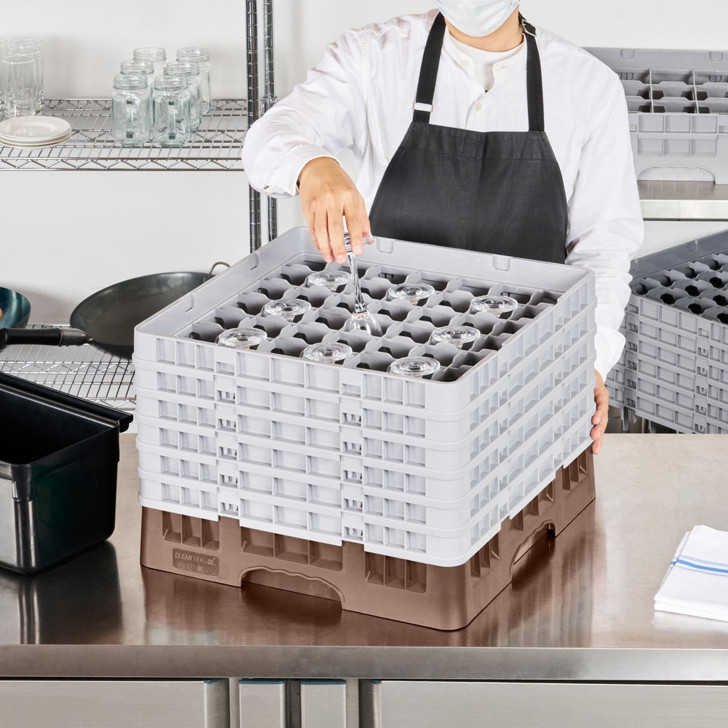 Clean Tek Professional Brown Glass Rack - 49 Compartments, 1 Full Drop and 5 Half Drop Extenders - 19 3/4" x 19 3/4" x 13 3/4" - 1 count box