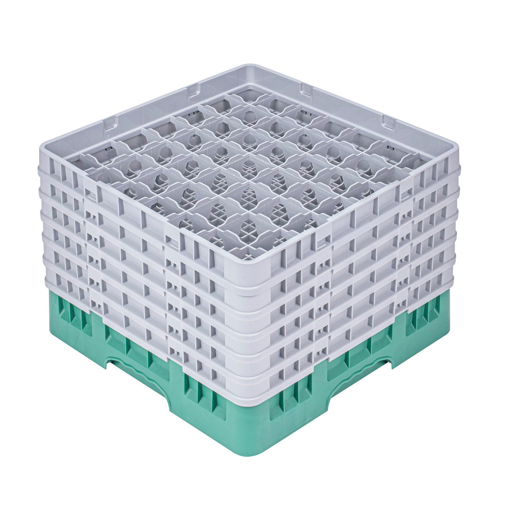 Clean Tek Professional Green Glass Rack - 49 Compartments, 1 Full Drop and 5 Half Drop Extenders - 19 3/4" x 19 3/4" x 13 3/4" - 1 count box