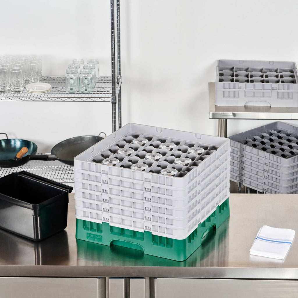 Clean Tek Professional Green Glass Rack - 49 Compartments, 1 Full Drop and 5 Half Drop Extenders - 19 3/4" x 19 3/4" x 13 3/4" - 1 count box