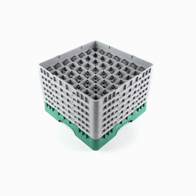 Clean Tek Professional Green Glass Rack - 49 Compartments, 1 Full Drop and 5 Half Drop Extenders - 19 3/4" x 19 3/4" x 13 3/4" - 1 count box