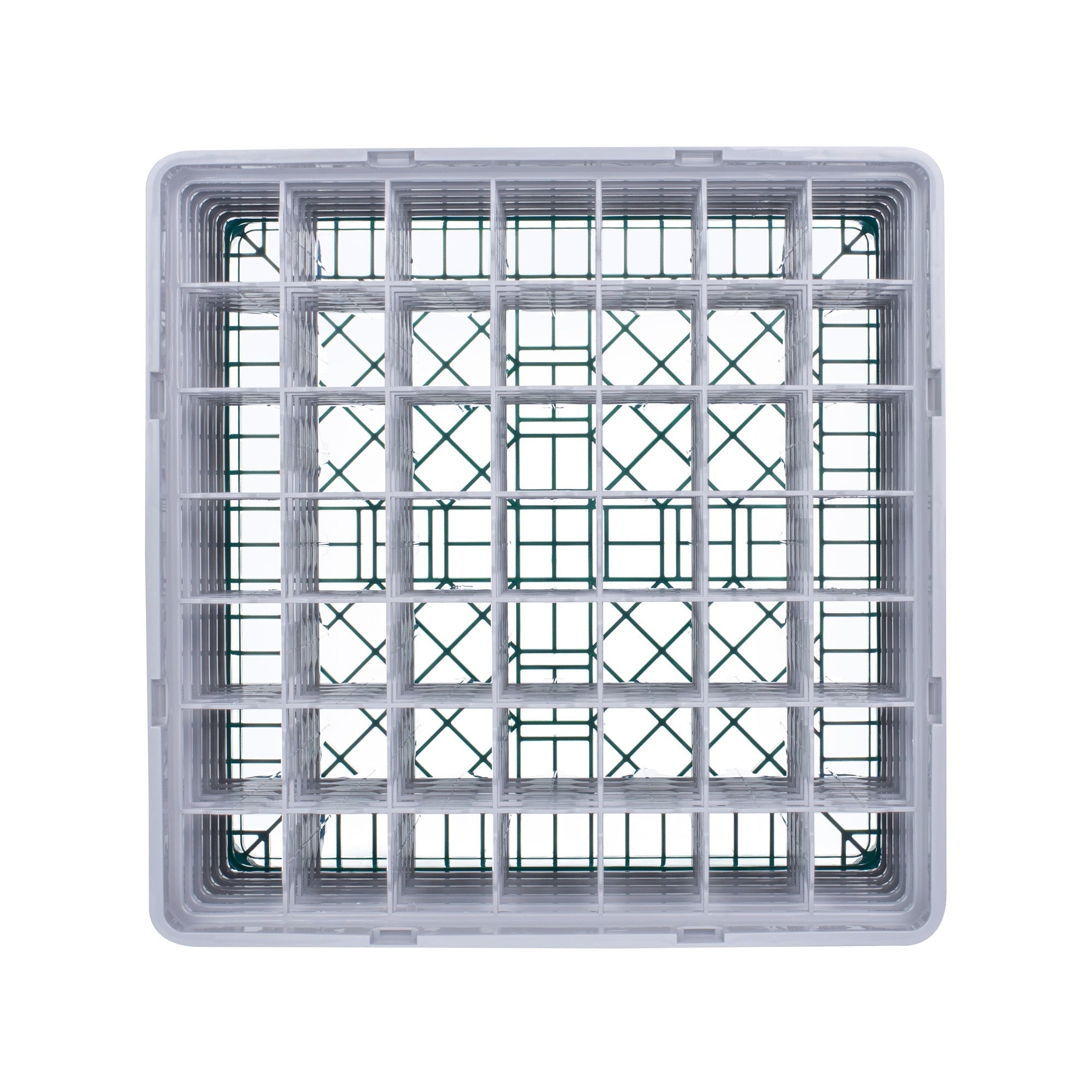 Clean Tek Professional Green Glass Rack - 49 Compartments, 1 Full Drop and 5 Half Drop Extenders - 19 3/4" x 19 3/4" x 13 3/4" - 1 count box