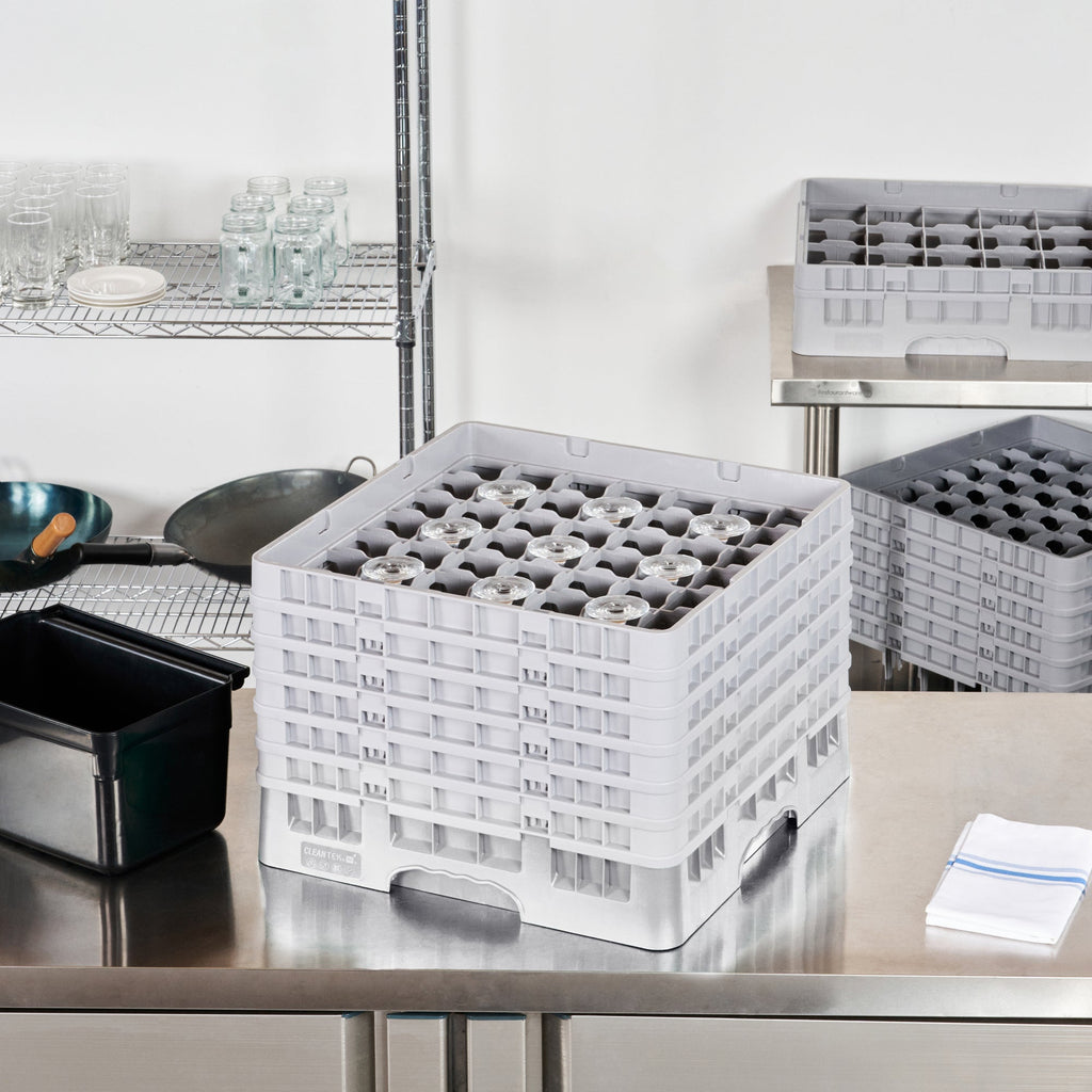 Clean Tek Professional Gray Glass Rack - 49 Compartments, 1 Full Drop and 5 Half Drop Extenders - 19 3/4" x 19 3/4" x 13 3/4" - 1 count box