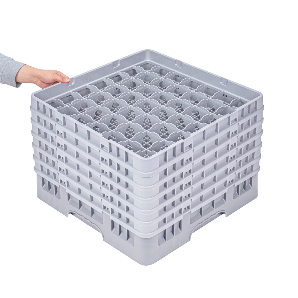 Clean Tek Professional Gray Glass Rack - 49 Compartments, 1 Full Drop and 5 Half Drop Extenders - 19 3/4" x 19 3/4" x 13 3/4" - 1 count box
