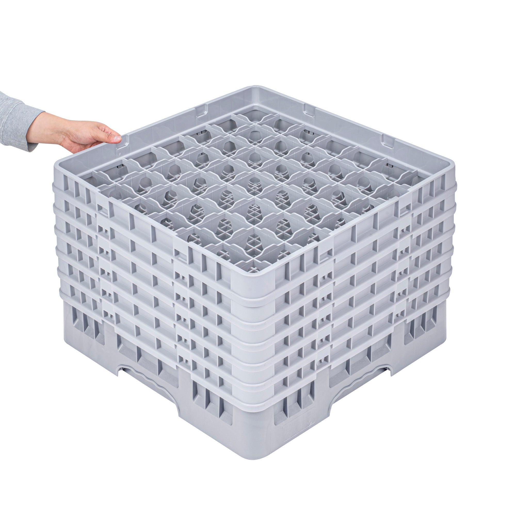 Clean Tek Professional Gray Glass Rack - 49 Compartments, 1 Full Drop and 5 Half Drop Extenders - 19 3/4" x 19 3/4" x 13 3/4" - 1 count box
