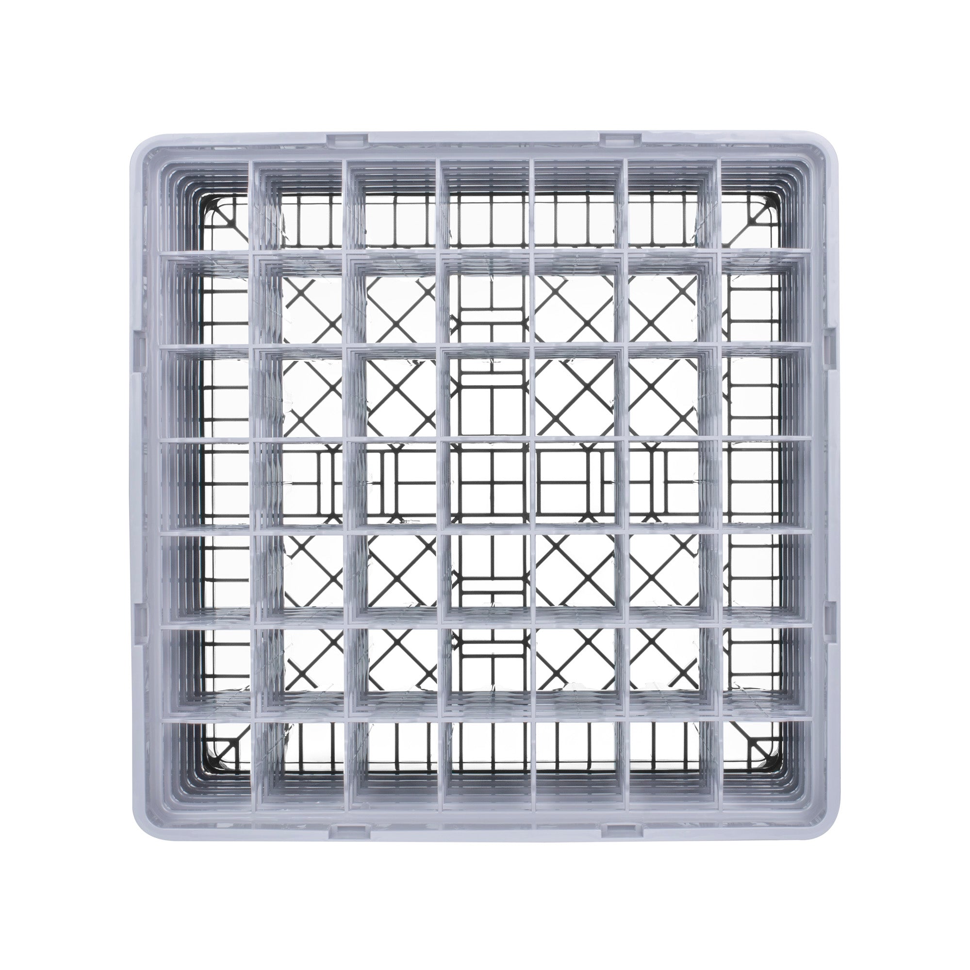 Clean Tek Professional Gray Glass Rack - 49 Compartments, 1 Full Drop and 5 Half Drop Extenders - 19 3/4" x 19 3/4" x 13 3/4" - 1 count box