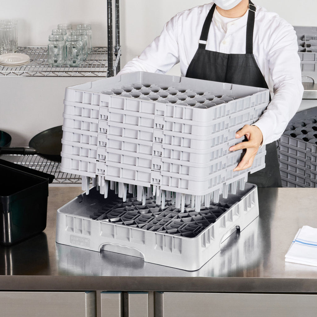 Clean Tek Professional Gray Glass Rack - 49 Compartments, 1 Full Drop and 5 Half Drop Extenders - 19 3/4" x 19 3/4" x 13 3/4" - 1 count box