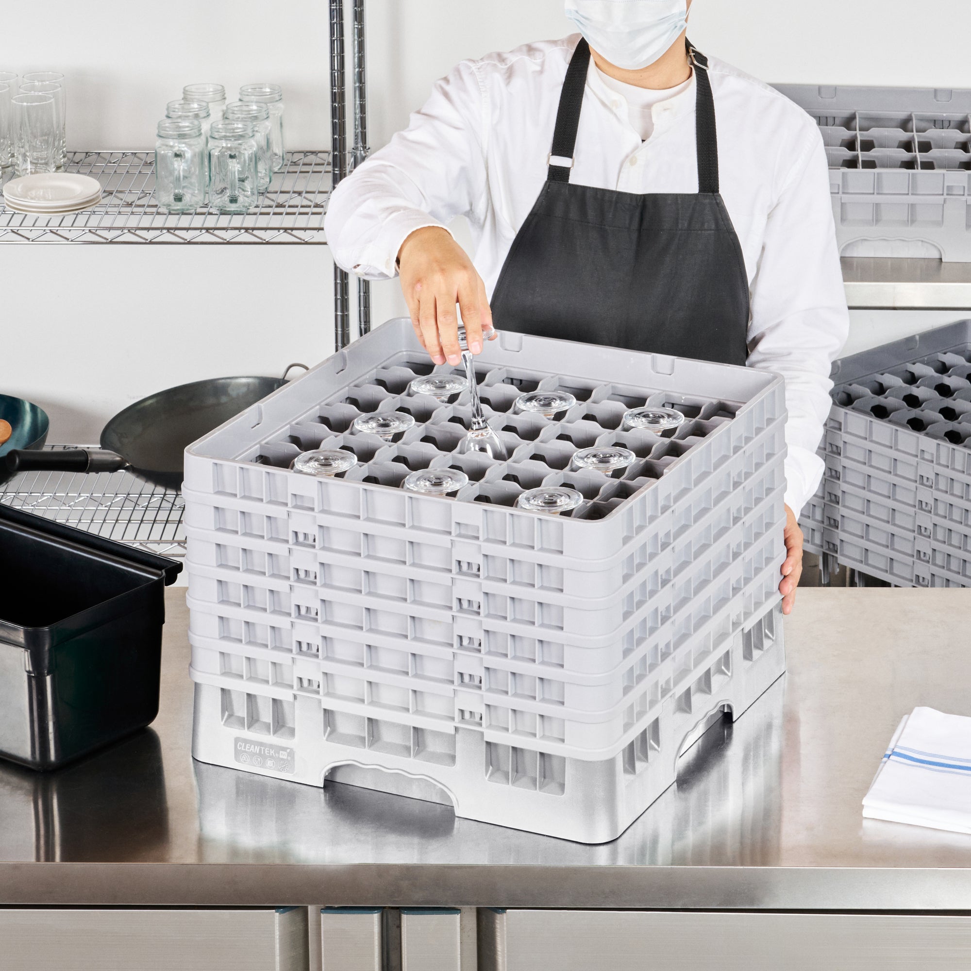 Clean Tek Professional Gray Glass Rack - 49 Compartments, 1 Full Drop and 5 Half Drop Extenders - 19 3/4" x 19 3/4" x 13 3/4" - 1 count box