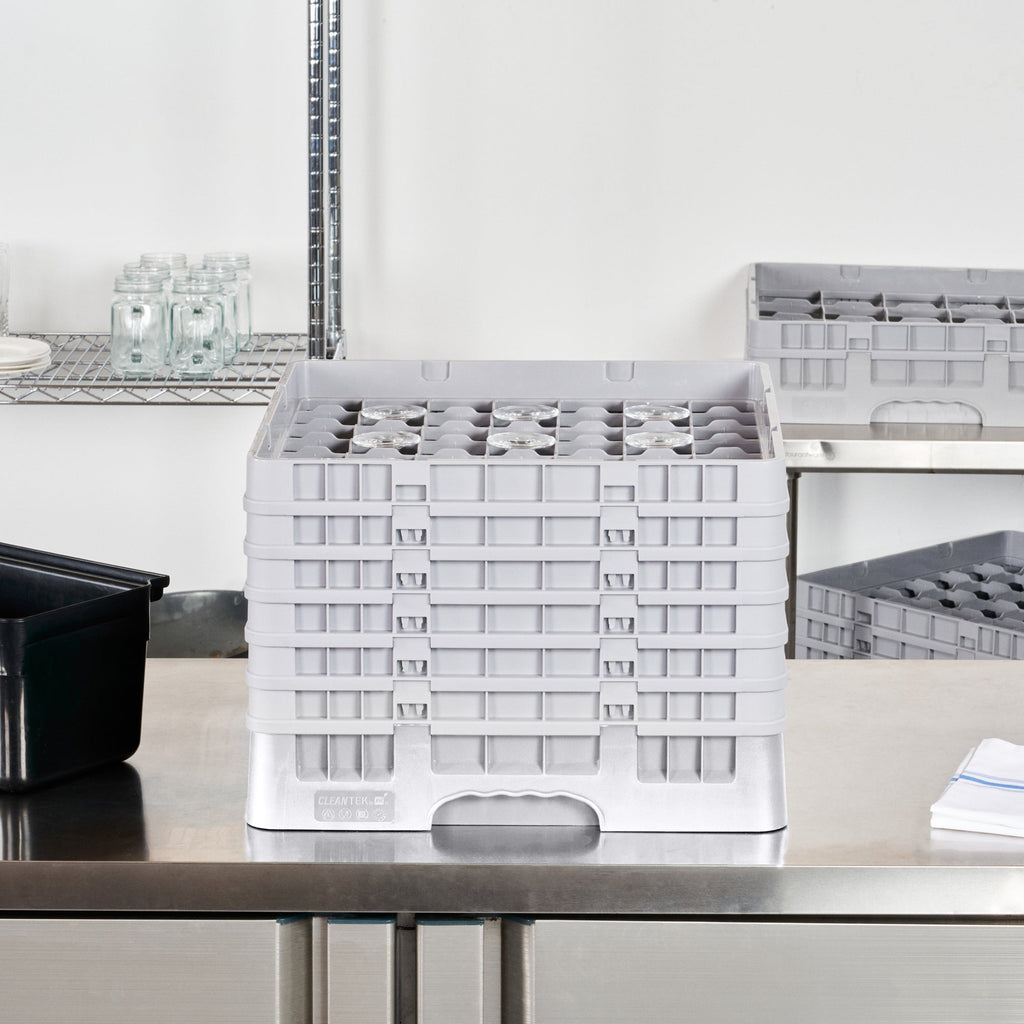 Clean Tek Professional Gray Glass Rack - 49 Compartments, 1 Full Drop and 5 Half Drop Extenders - 19 3/4" x 19 3/4" x 13 3/4" - 1 count box