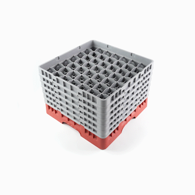 Clean Tek Professional Red Glass Rack - 49 Compartments, 1 Full Drop and 5 Half Drop Extenders - 19 3/4" x 19 3/4" x 13 3/4" - 1 count box