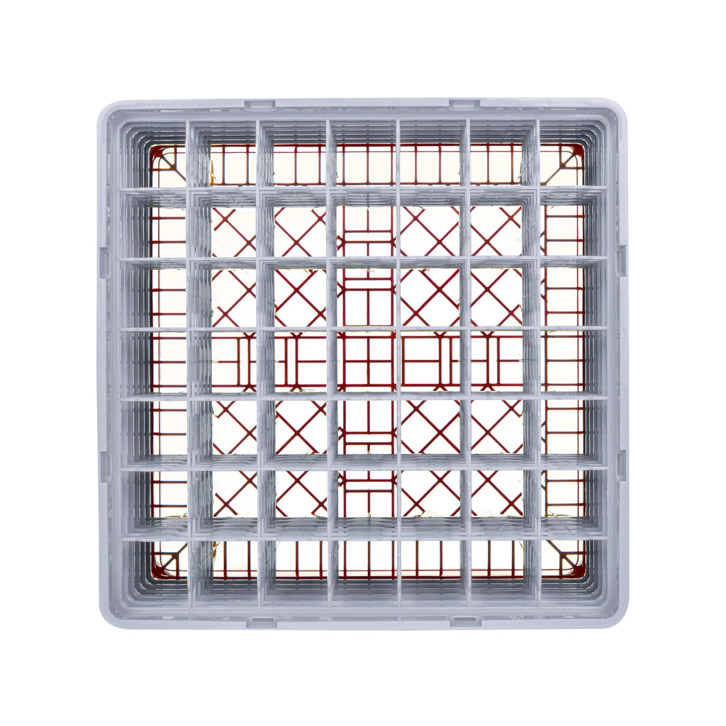 Clean Tek Professional Red Glass Rack - 49 Compartments, 1 Full Drop and 5 Half Drop Extenders - 19 3/4" x 19 3/4" x 13 3/4" - 1 count box