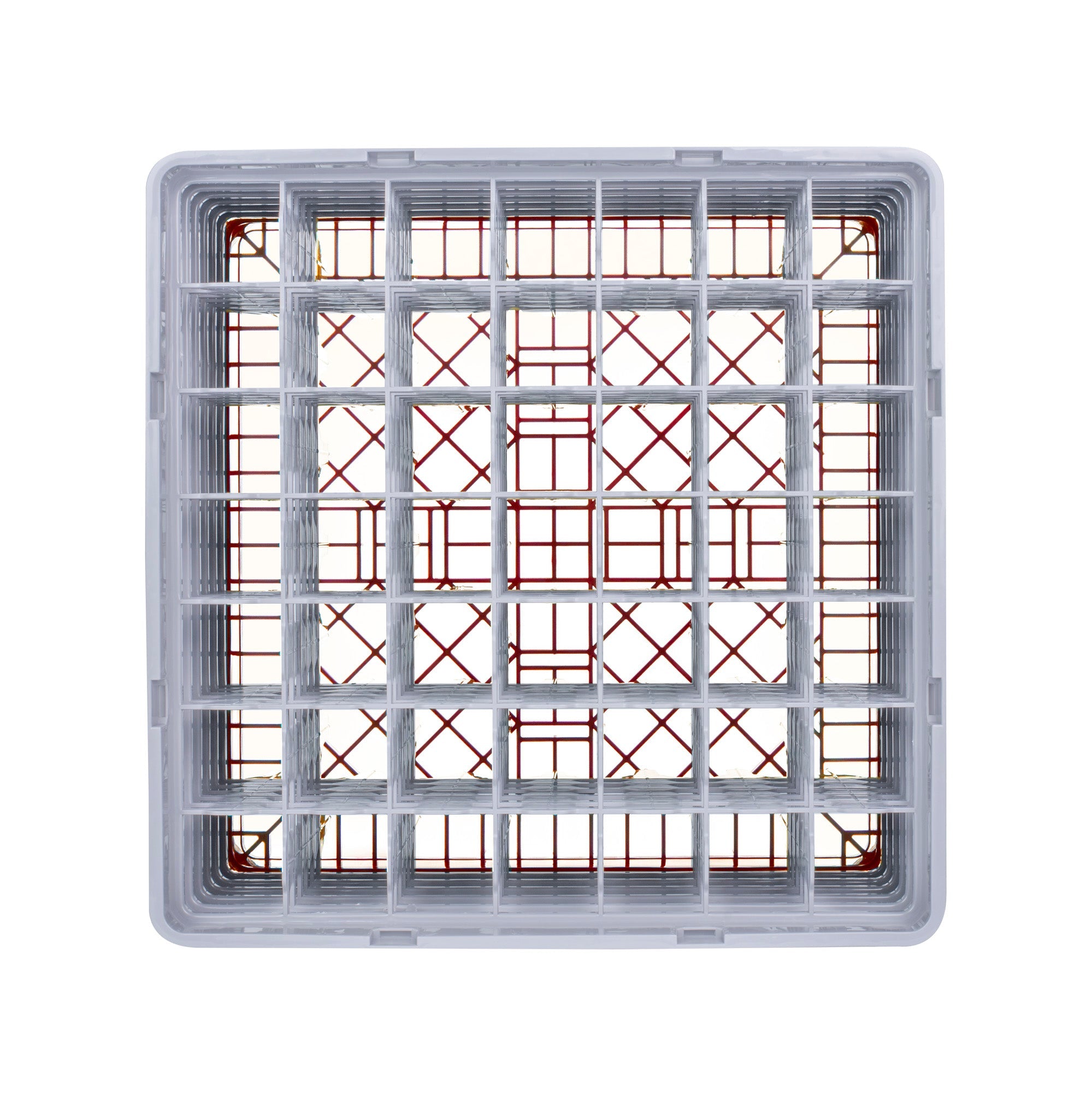 Clean Tek Professional Red Glass Rack - 49 Compartments, 1 Full Drop and 5 Half Drop Extenders - 19 3/4" x 19 3/4" x 13 3/4" - 1 count box