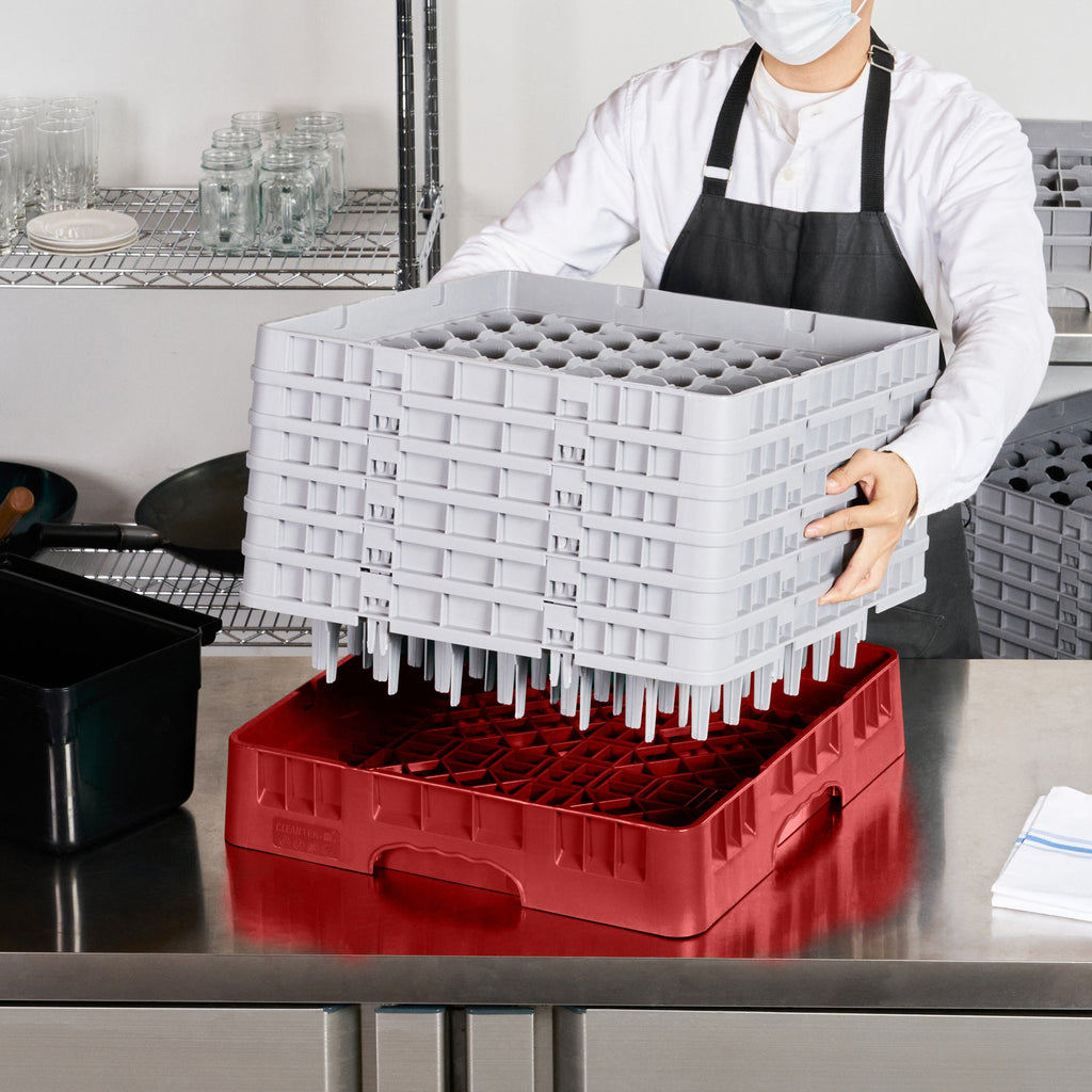 Clean Tek Professional Red Glass Rack - 49 Compartments, 1 Full Drop and 5 Half Drop Extenders - 19 3/4" x 19 3/4" x 13 3/4" - 1 count box