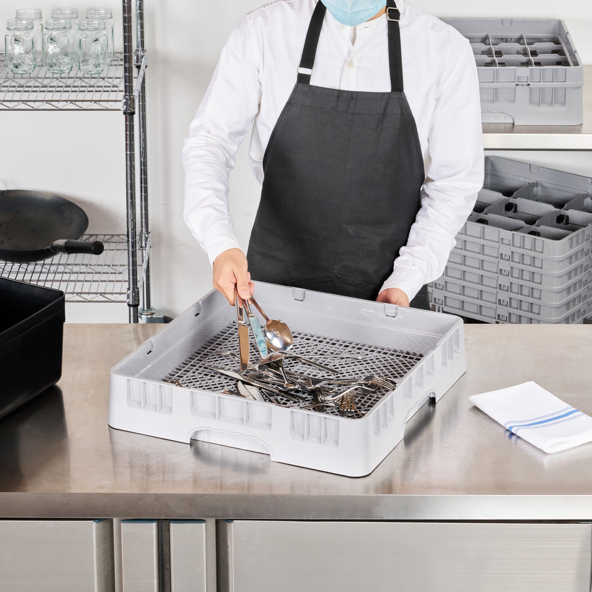Clean Tek Professional Gray Flatware Rack - 19 3/4" x 19 3/4" x 4" - 1 count box