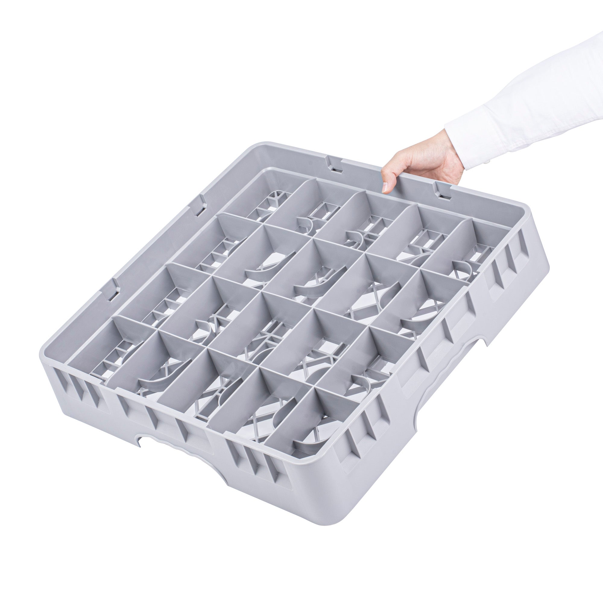 Clean Tek Professional 2 5/8" High Gray Full Size Cup Rack - 20 Compartments - 19 3/4" x 19 3/4" x 4" - 1 count box