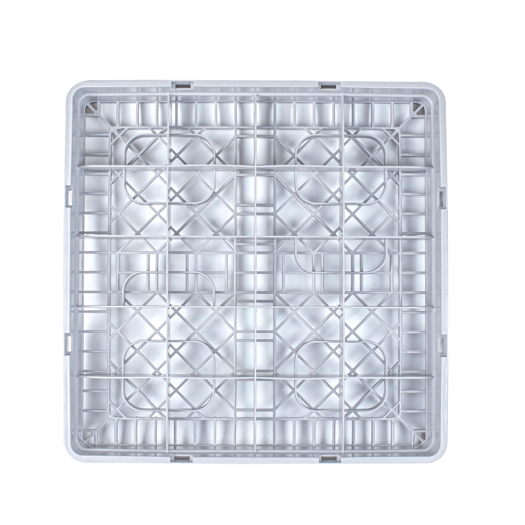 Clean Tek Professional 2 5/8" High Gray Full Size Cup Rack - 20 Compartments - 19 3/4" x 19 3/4" x 4" - 1 count box