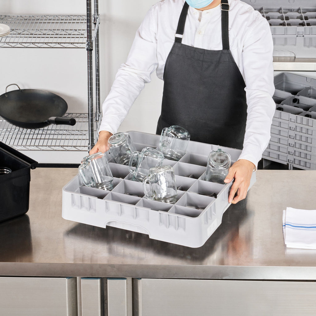 Clean Tek Professional 2 5/8" High Gray Full Size Cup Rack - 20 Compartments - 19 3/4" x 19 3/4" x 4" - 1 count box