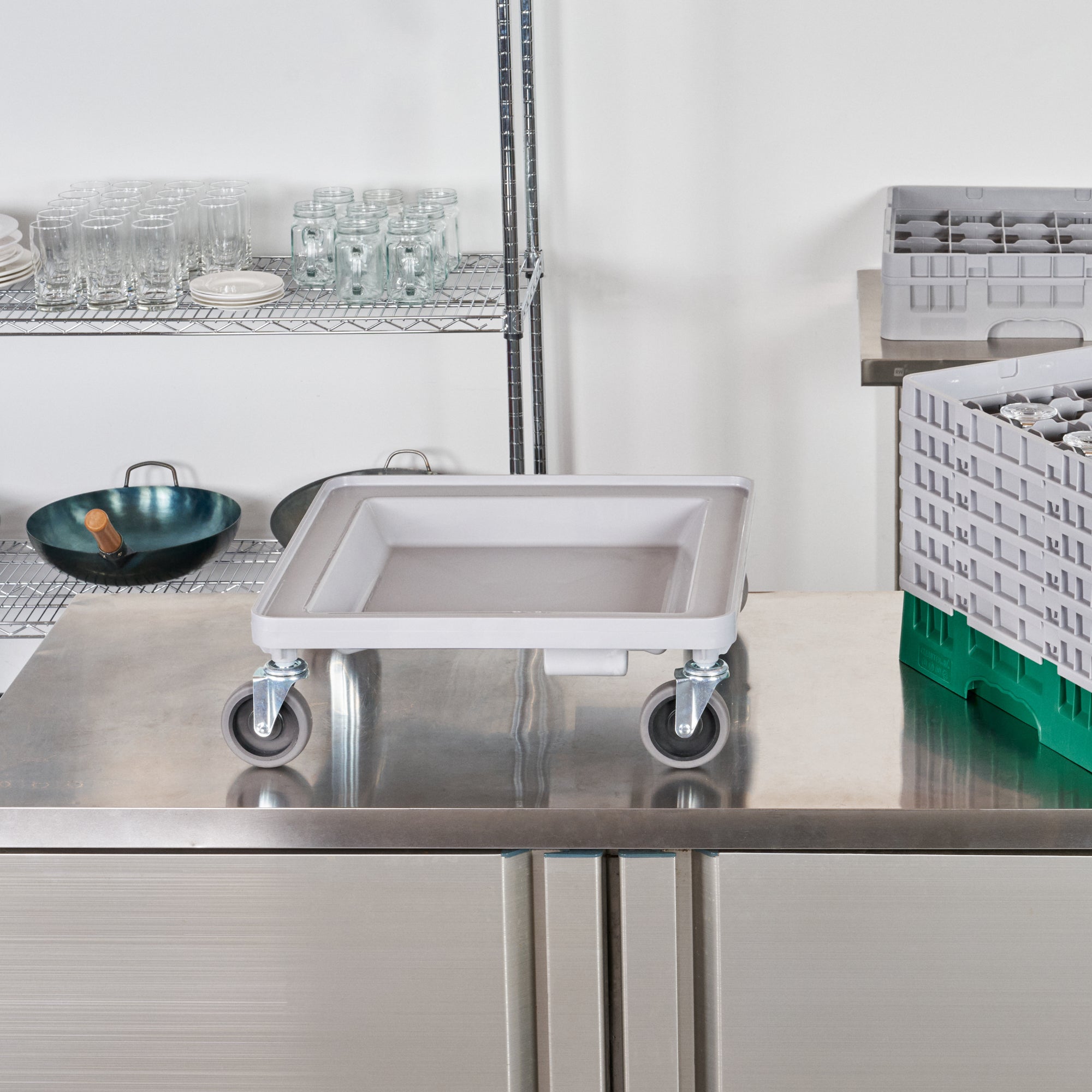 Clean Tek Professional Gray Dolly - For Dish Rack and Glass Rack - 20 3/4" x 20 3/4" x 7" - 1 count box