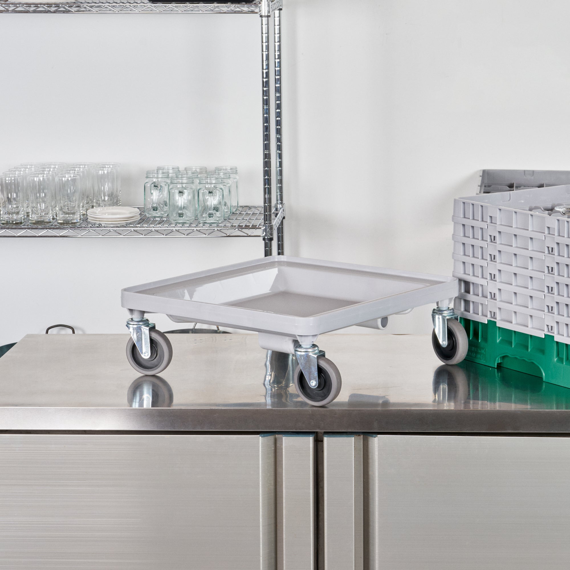 Clean Tek Professional Gray Dolly - For Dish Rack and Glass Rack - 20 3/4" x 20 3/4" x 7" - 1 count box