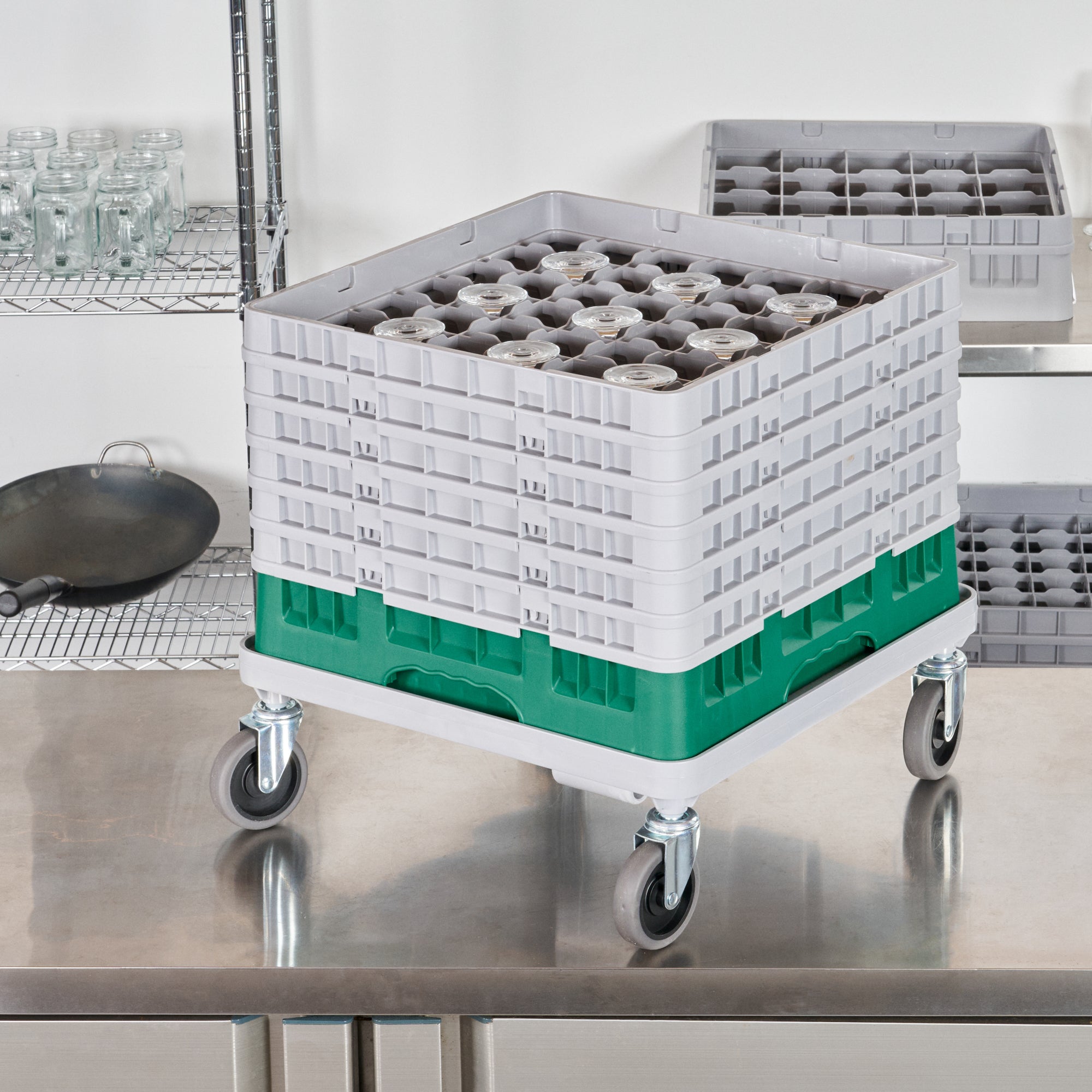 Clean Tek Professional Gray Dolly - For Dish Rack and Glass Rack - 20 3/4" x 20 3/4" x 7" - 1 count box