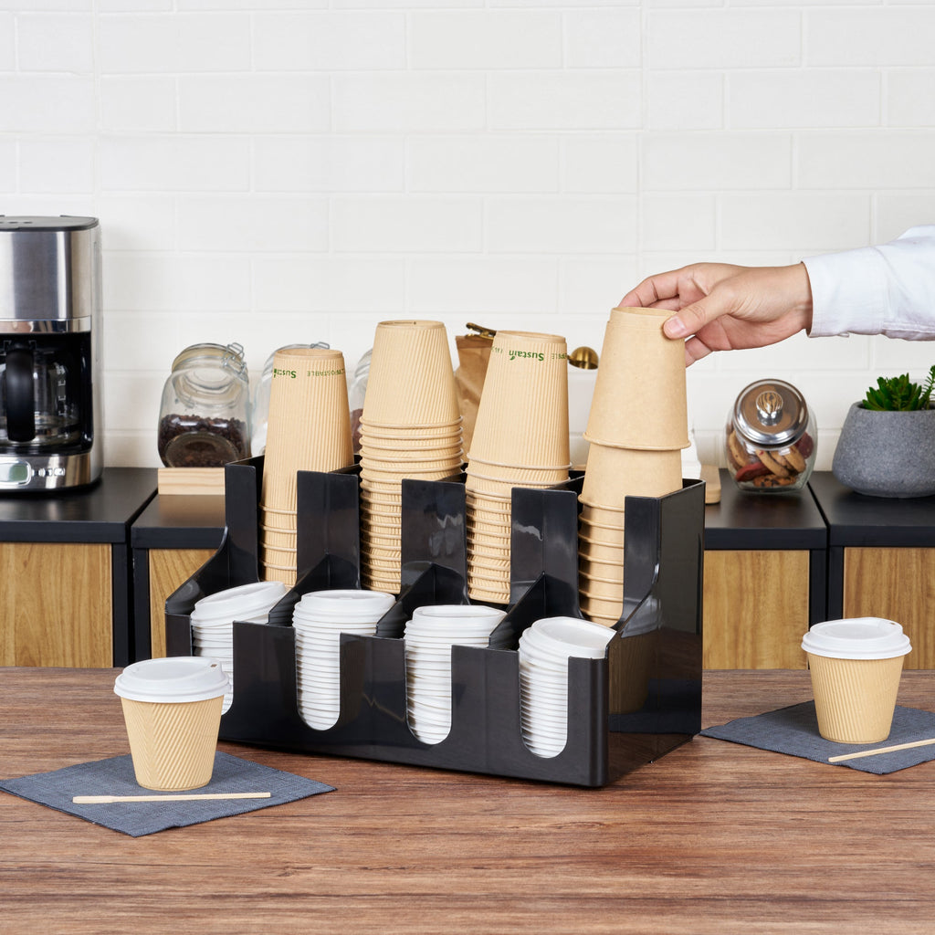 Restpresso Black Plastic Coffee Cup / Lid Organizer - 8 Section - 16 1/4" x 8 1/4" x 8 3/4" - 1 count box