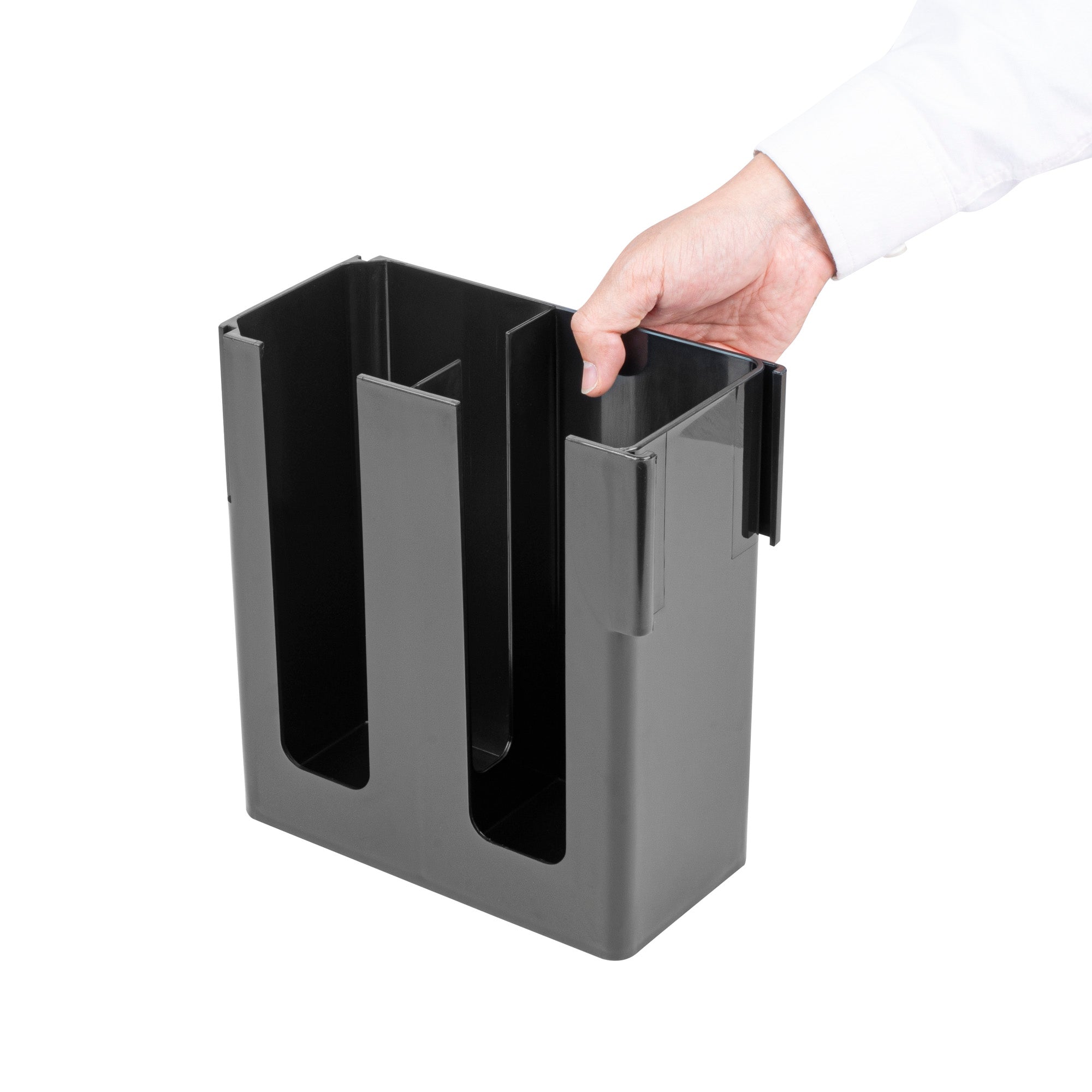 Restpresso Black Plastic Coffee Cup / Lid Organizer - 2 Section - 9" x 4 1/4" x 9 1/2" - 1 count box