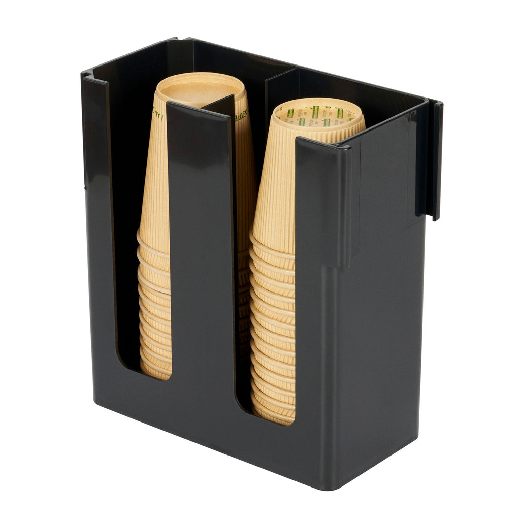 Restpresso Black Plastic Coffee Cup / Lid Organizer - 2 Section - 9" x 4 1/4" x 9 1/2" - 1 count box