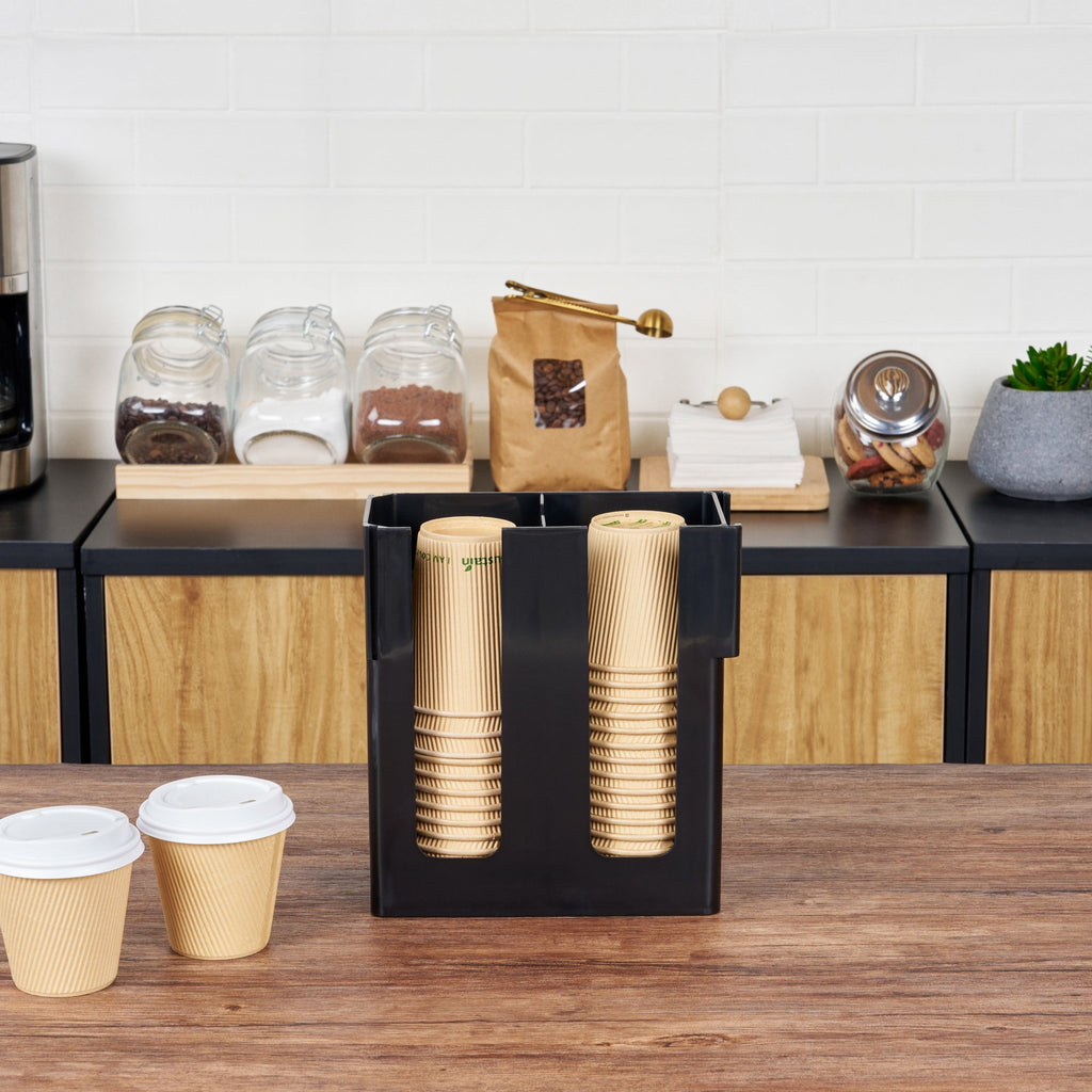 Restpresso Black Plastic Coffee Cup / Lid Organizer - 2 Section - 9" x 4 1/4" x 9 1/2" - 1 count box