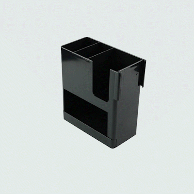 Restpresso Black Plastic Coffee Cup / Lid / Straw Organizer - 4 Section - 9" x 4 1/4" x 9 1/2" - 1 count box