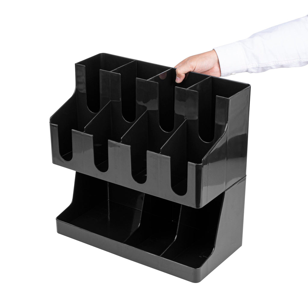 Restpresso Black Plastic Coffee Cup / Lid / Napkin Organizer - 11 Section - 16 1/4" x 8 1/4" x 15 3/4" - 1 count box