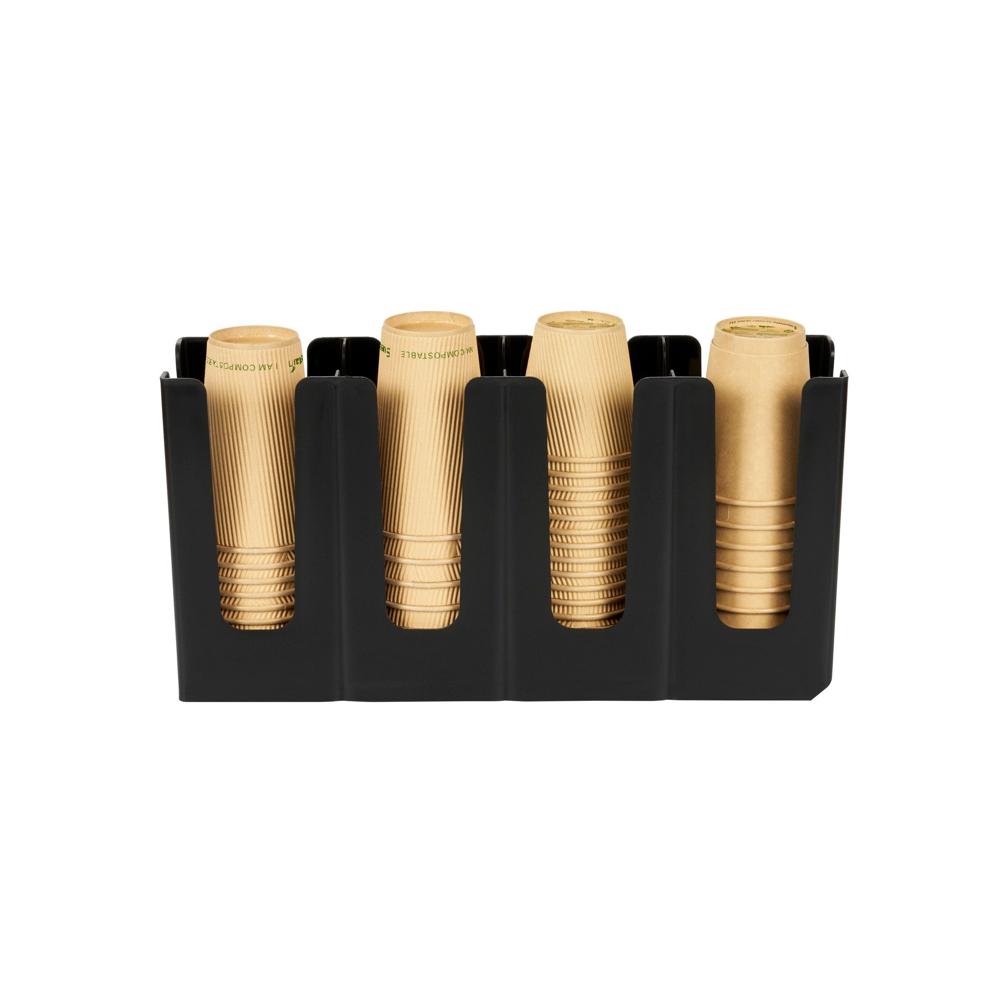 Restpresso Black Plastic Coffee Cup / Lid Organizer - 4 Section, Adjustable - 17 1/2" x 4 1/4" x 8 1/4" - 1 count box