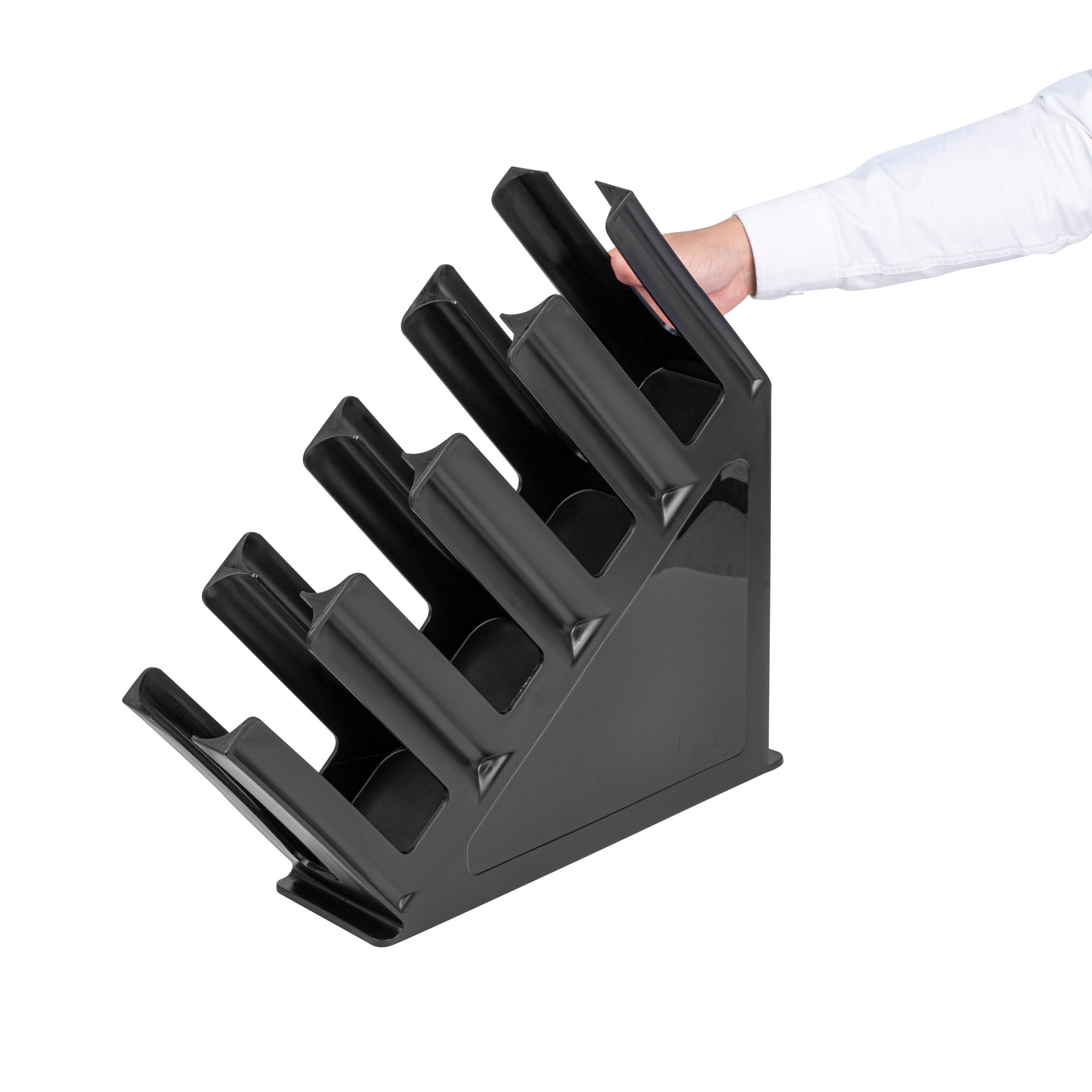 Restpresso Black Plastic Coffee Cup / Lid Organizer - 4 Section - 18 1/2" x 4 1/2" x 18" - 1 count box