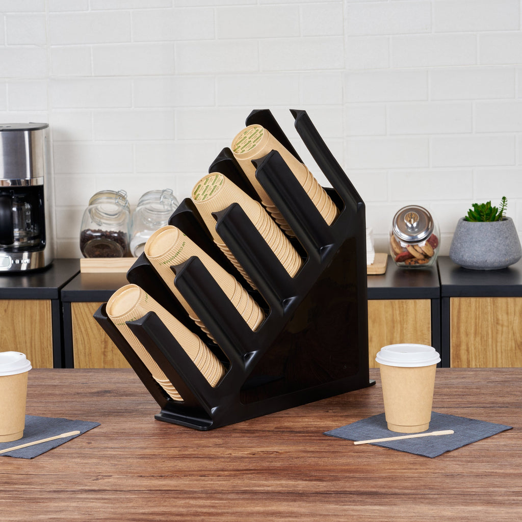 Restpresso Black Plastic Coffee Cup / Lid Organizer - 4 Section - 18 1/2" x 4 1/2" x 18" - 1 count box