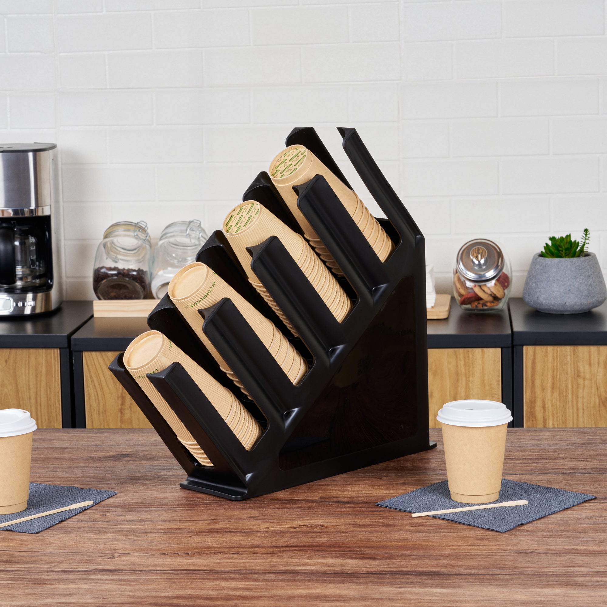 Restpresso Black Plastic Coffee Cup / Lid Organizer - 4 Section - 18 1/2" x 4 1/2" x 18" - 1 count box