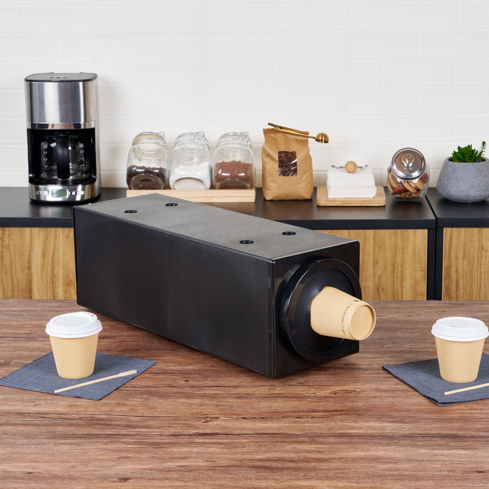 Restpresso Black Countertop Cup Dispenser Cabinet - For 8 to 44 oz Cups, Stackable, 1 Slot - 24 1/2" x 8" - 1 count box