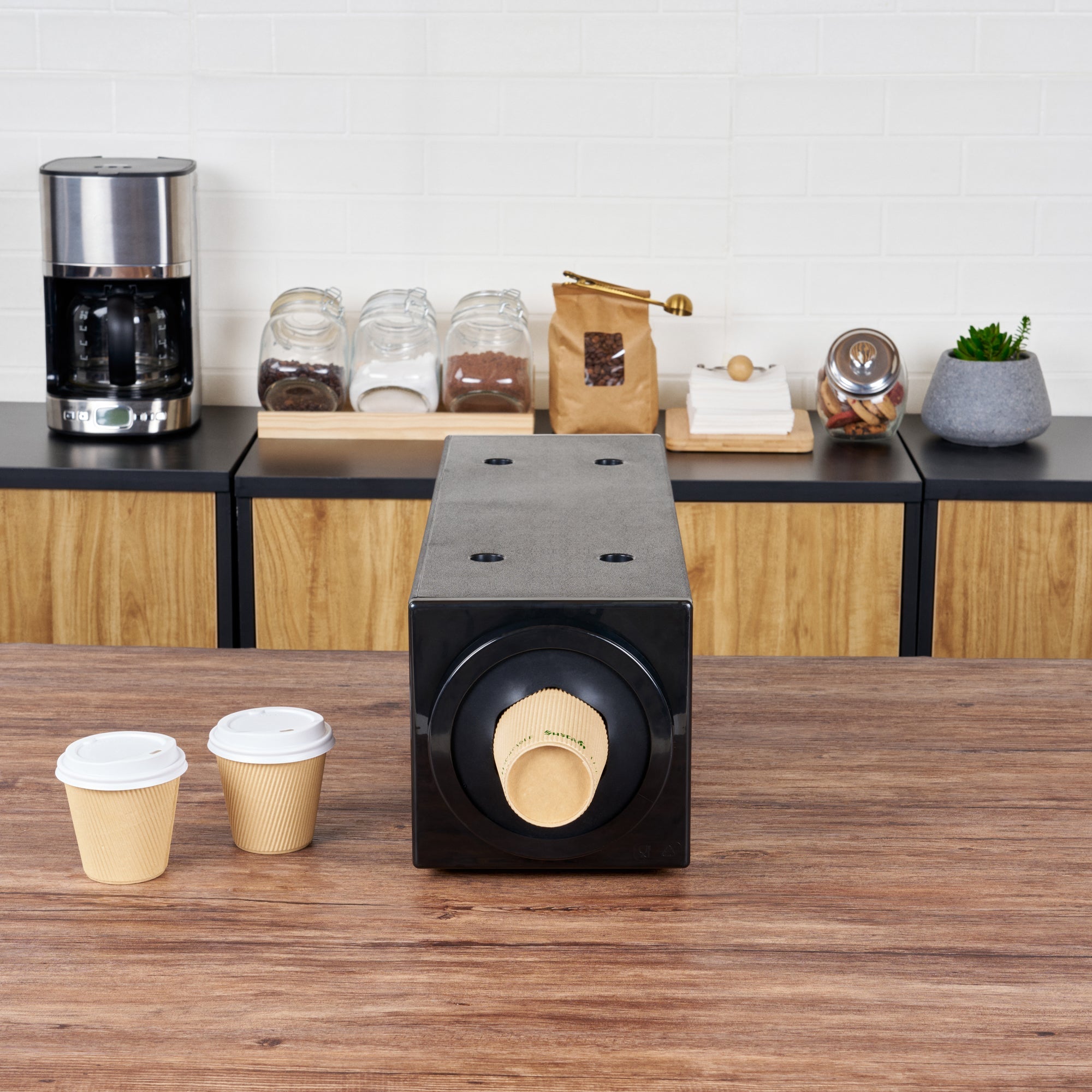 Restpresso Black Countertop Cup Dispenser Cabinet - For 8 to 44 oz Cups, Stackable, 1 Slot - 24 1/2" x 8" - 1 count box
