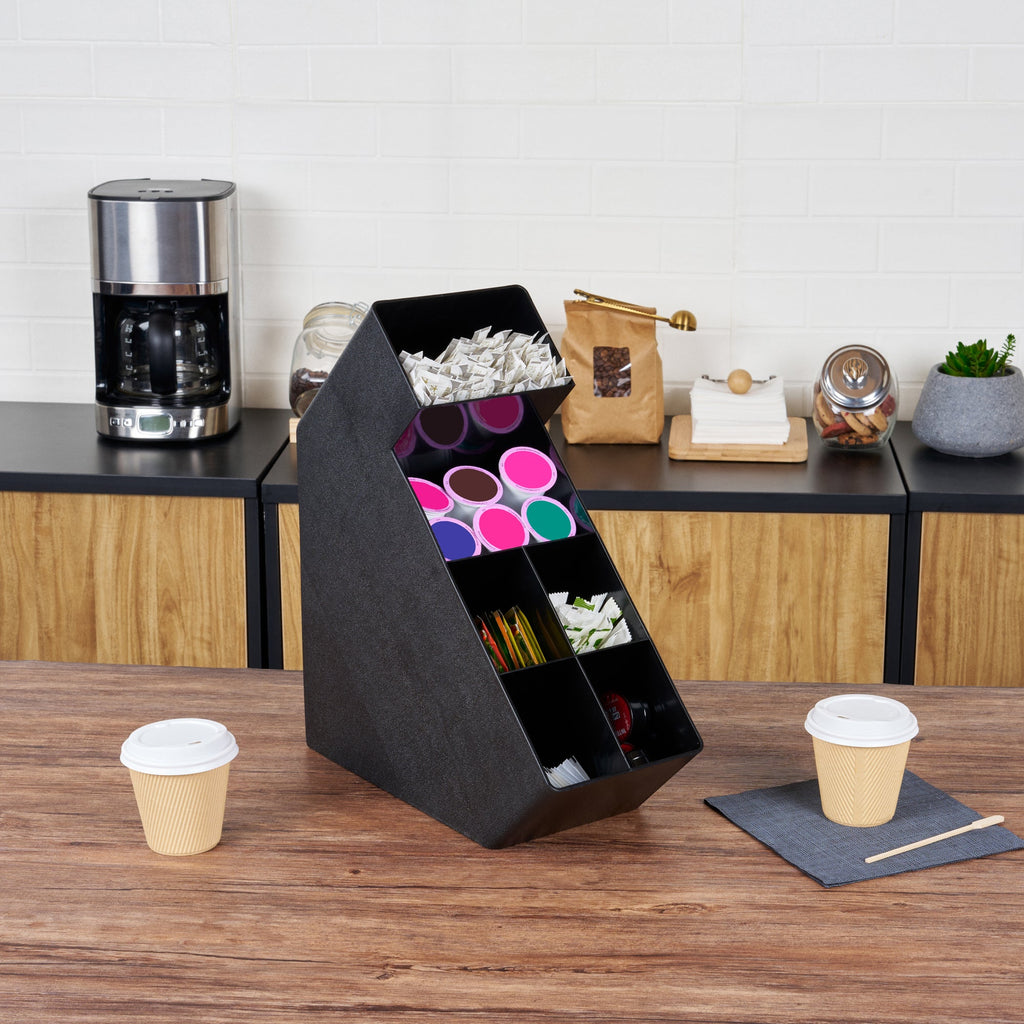 Restpresso Black Plastic Condiment Organizer - 6 Compartments - 6 1/4" x 14 1/2" x 16 1/2" - 1 count box