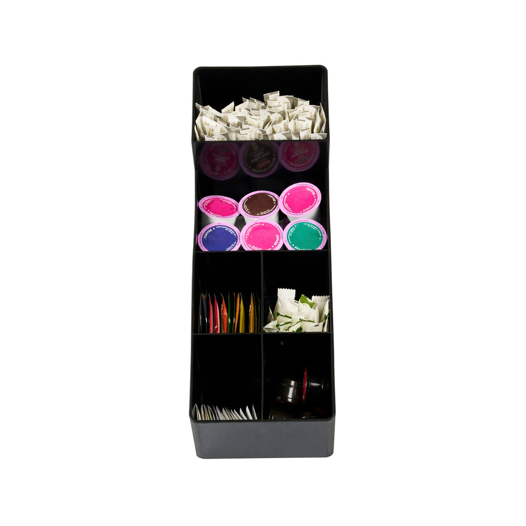 Restpresso Black Plastic Condiment Organizer - 6 Compartments - 6 1/4" x 14 1/2" x 16 1/2" - 1 count box