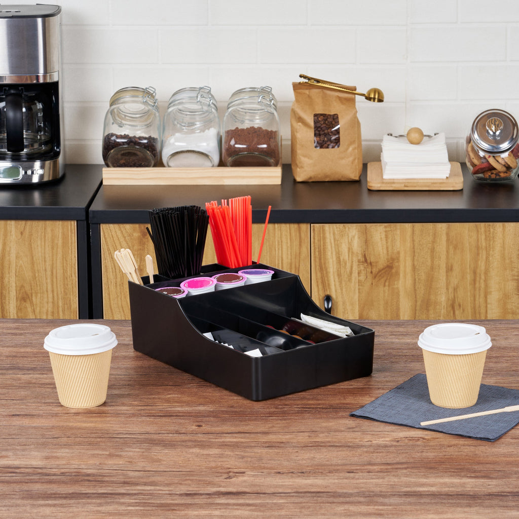Restpresso Black Plastic Condiment Organizer - 9 Compartments - 7 3/4" x 11 3/4" x 4" - 1 count box