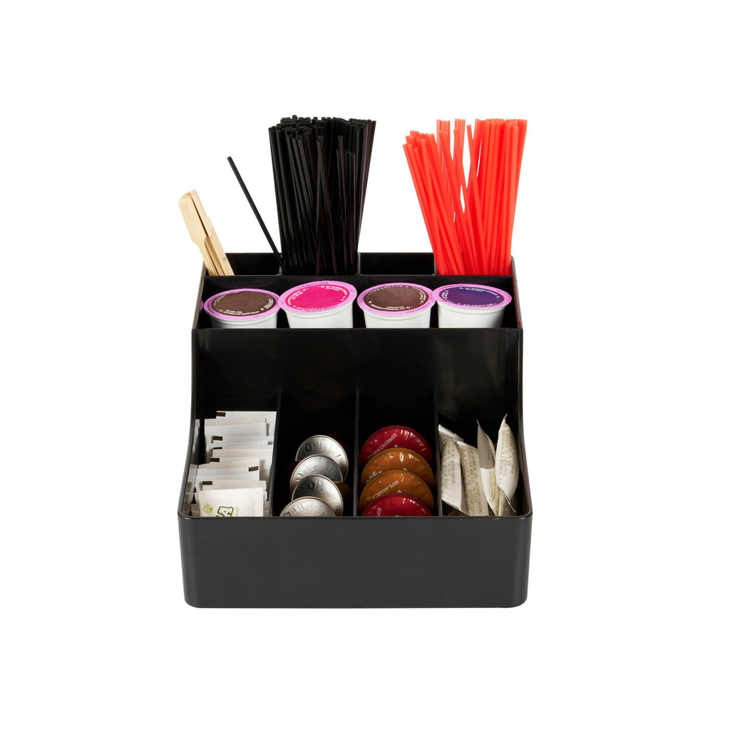 Restpresso Black Plastic Condiment Organizer - 9 Compartments - 7 3/4" x 11 3/4" x 4" - 1 count box