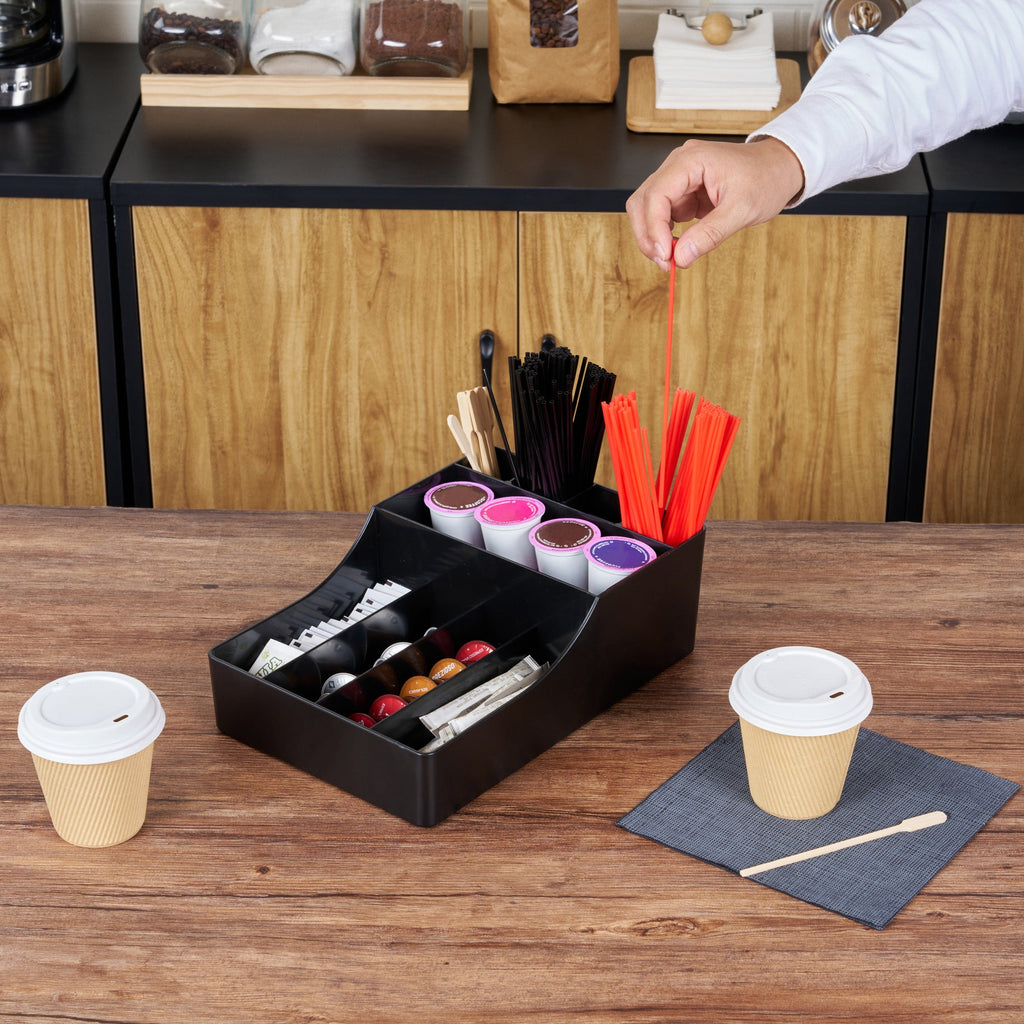 Restpresso Black Plastic Condiment Organizer - 9 Compartments - 7 3/4" x 11 3/4" x 4" - 1 count box