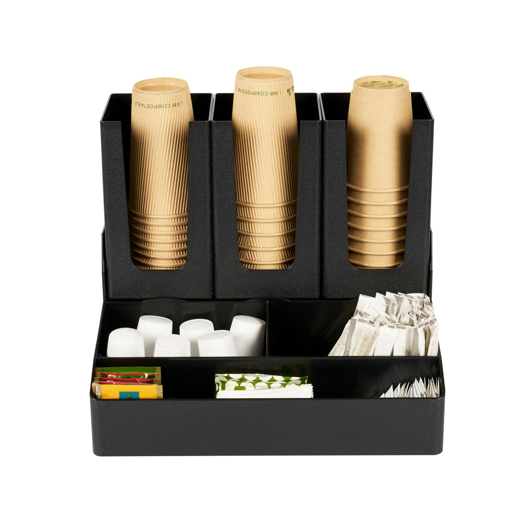 Restpresso Black Plastic Coffee Cup / Lid / Condiment Organizer - 6 Compartments - 14" x 10 1/2" x 12 1/4" - 1 count box