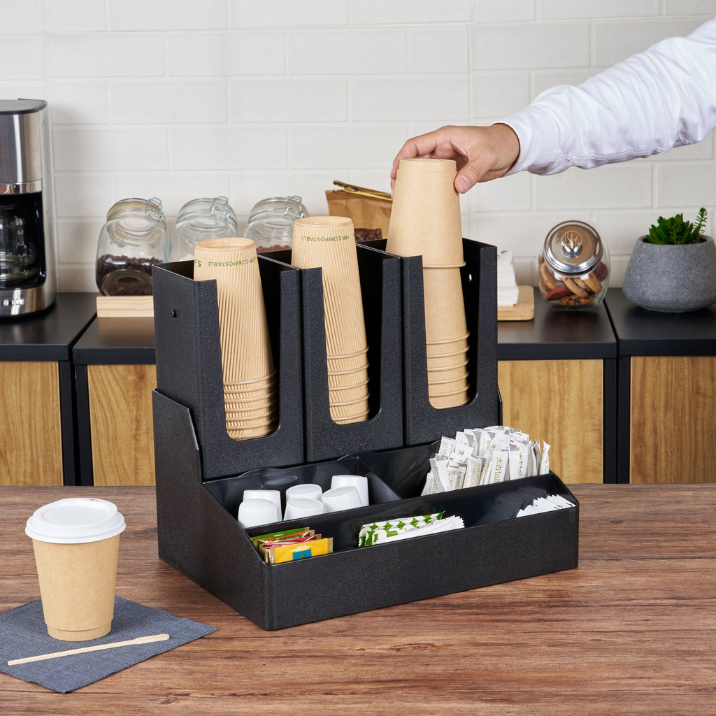 Restpresso Black Plastic Coffee Cup / Lid / Condiment Organizer - 6 Compartments - 14" x 10 1/2" x 12 1/4" - 1 count box