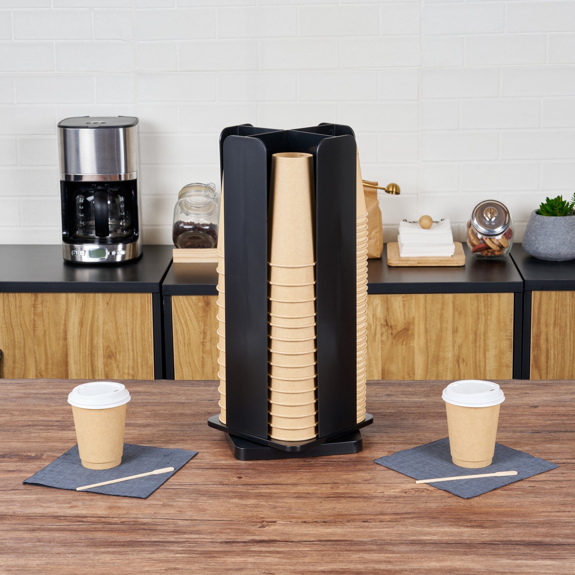 Restpresso Black Plastic Coffee Cup / Lid Organizer - 4 Compartments - 8 1/4" x 8 1/4" x 19 3/4" - 1 count box