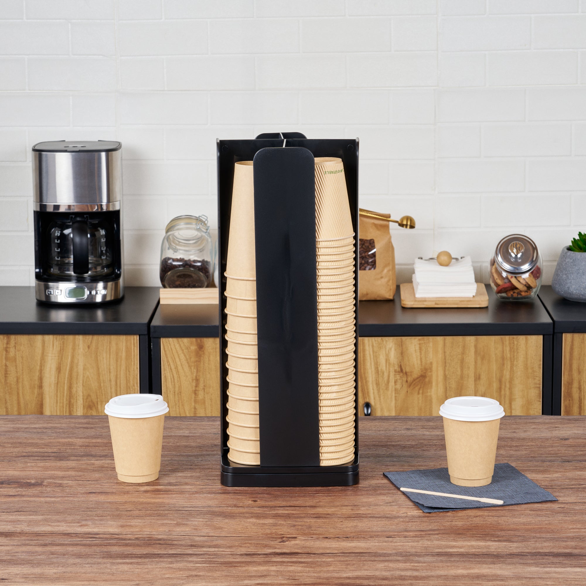 Restpresso Black Plastic Coffee Cup / Lid Organizer - 4 Compartments - 8 1/4" x 8 1/4" x 19 3/4" - 1 count box