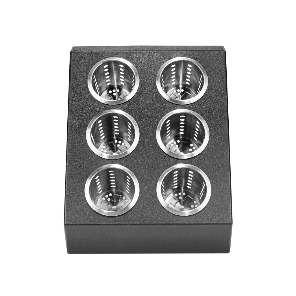Met Lux Black Plastic Flatware Organizer - 6 Holes, Stainless Steel Cylinders - 1 count box
