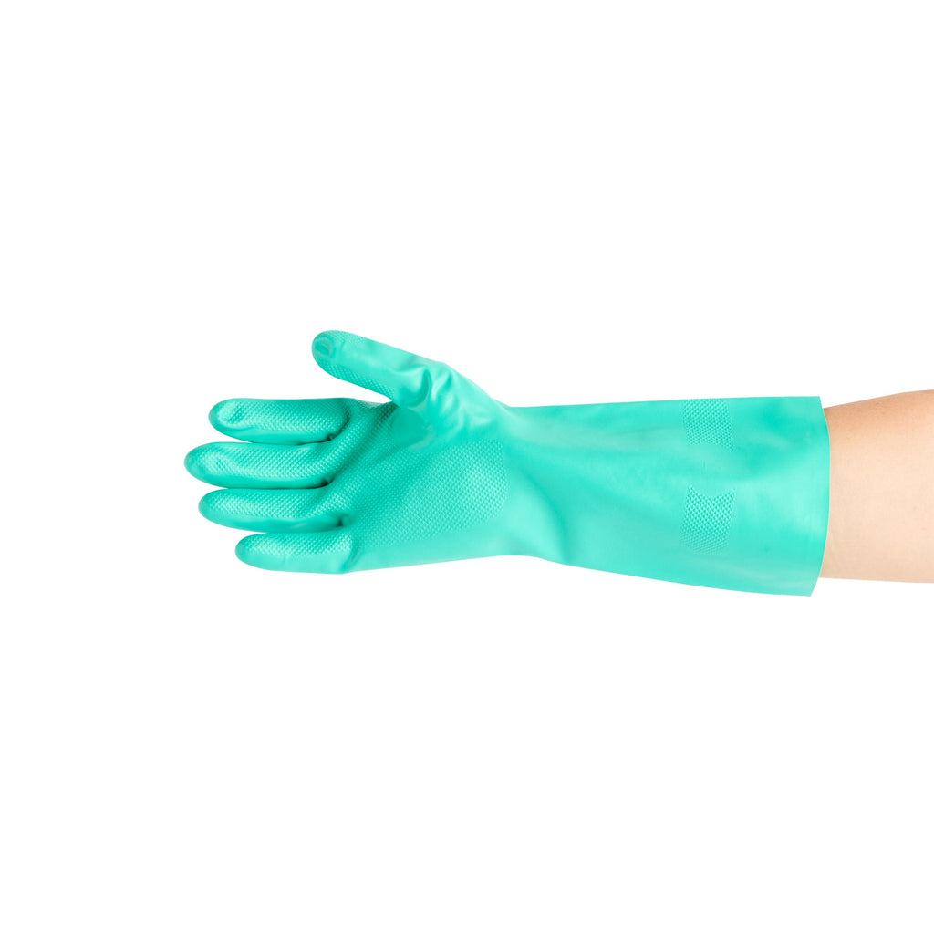 Clean Tek Professional Green Small Nitrile Gloves - 15 mil, Flock Lining, Chemical-Resistant - 13" x 4 1/4" - Pair - 1 count box