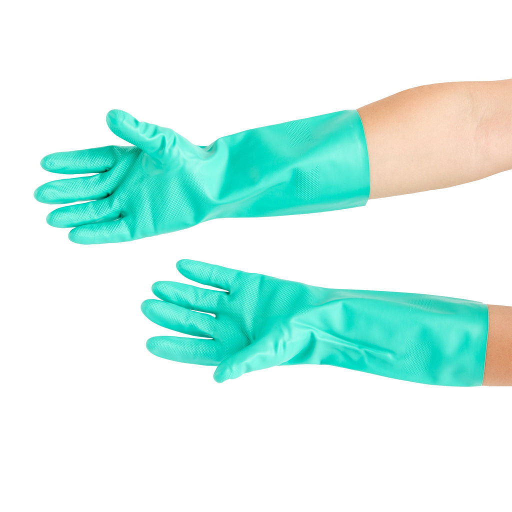 Clean Tek Professional Green Small Nitrile Gloves - 15 mil, Flock Lining, Chemical-Resistant - 13" x 4 1/4" - Pair - 1 count box