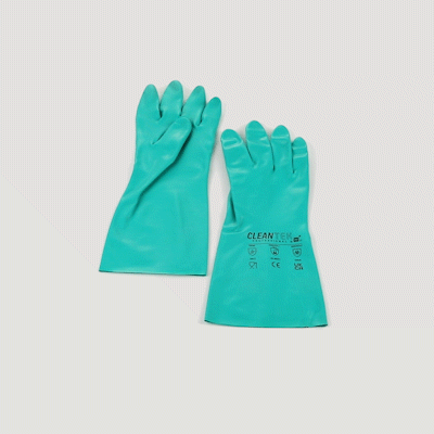 Clean Tek Professional Green Small Nitrile Gloves - 15 mil, Flock Lining, Chemical-Resistant - 13" x 4 1/4" - Pair - 1 count box